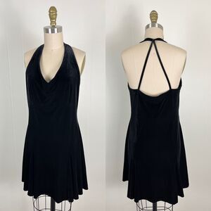 Vintage 90s Victoria's Secret Black Velvet Strappy Mini‎ Dress Medium Goth Witch